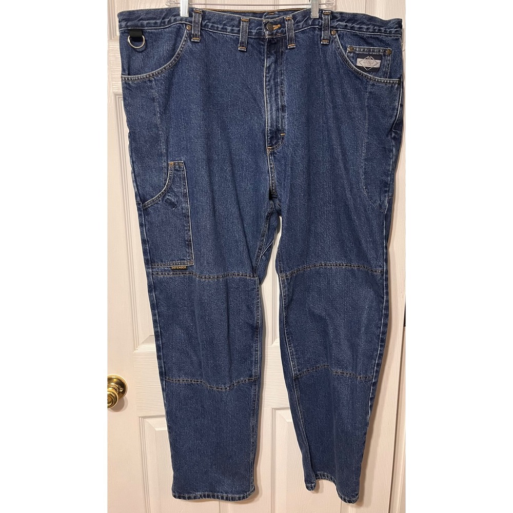 Diamond Gusset Defender Mens Blue Denim Double Knee Kevlar Work Bike Jeans 43x32